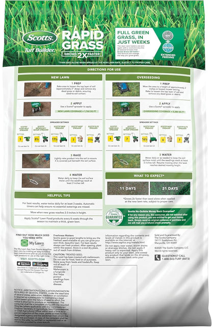 Scotts Turf Builder Rapid Grass Tall Fescue Mix, Combination Grass Seed and Fertilizer, Grows Green Grass in Just Weeks, 16 lbs.