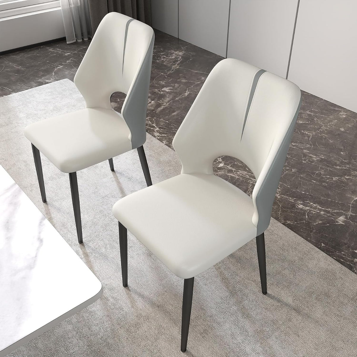 Upholstered Dining Chairs Set of 6, Modern PU Leather Dining Room Kitchen Side Chair with Padded Seat and Metal Legs Restaurant/Cafe,Light Grey