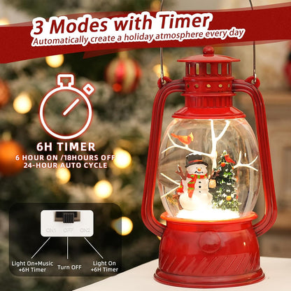 Snow Globe Christmas Decorations Indoor, Snowman Lighted Musical Christmas Snow Globes Lantern with Glitter & 6H Timer, Farmhouse Snowman Globes Christmas Decorations for Home