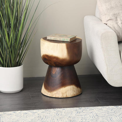 Deco 79 Wood Handmade Side End Accent Table Hourglass End Table with Natural Wood Grain, Side Table 14" x 14" x 18", Brown