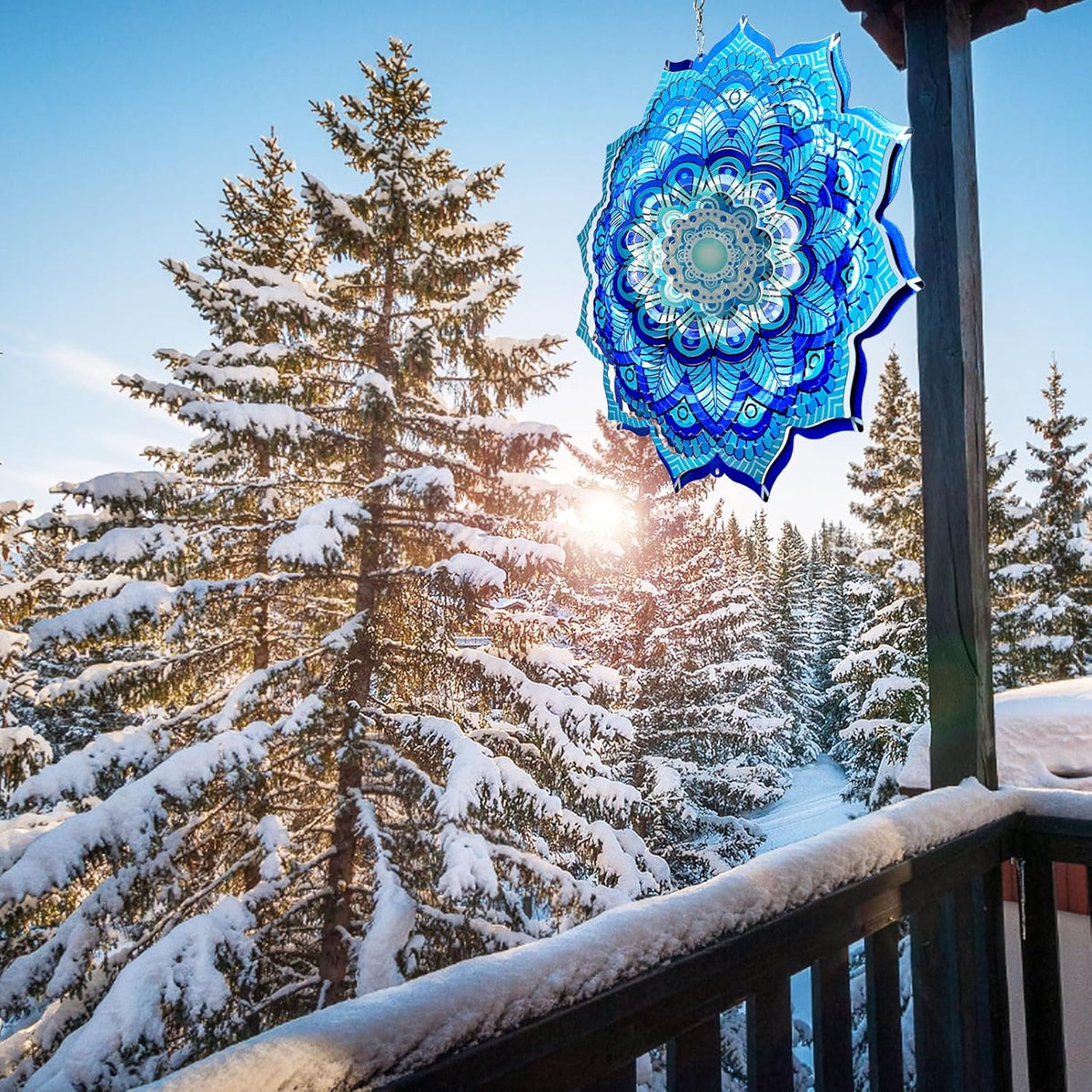 Goolyrusim Wind Spinner Mandala Rich Blue 12inch 3D Stainless Steel Wind Spinners Laser Cut Metal Hanging Wind Sculptures Kinetic Yard Art Decoration Garden Ornament Indoor/Outdoor Décor Worth Gift