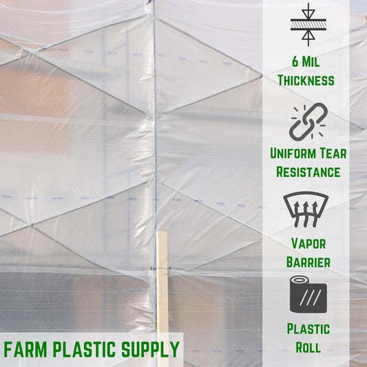 Farm Plastic Supply - Dura Skrim String Reinforced Clear Plastic Sheeting - 6 Mil - (20' x 300') - Reinforced Poly Film Tear Resistant, Weatherproof, Vapor Barrier Polyethylene Roll for Construction