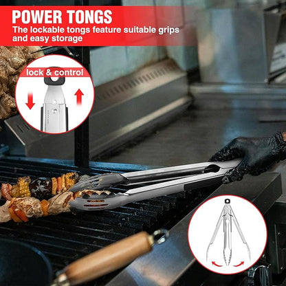 Grill Accessories Heavy Duty BBQ Set Gifts for Men/Women - Premium Stainless Steel Spatula, Fork, Brush & Tongs, Barbecue Utensils Tool Kit Gift for Grilling Lover Outdoor