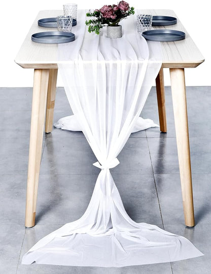 MDS 25 Pack 10ft Chiffon Table Runner 29 x 120 Inches Sheer Wedding Runner Romantic Rustic Table Runner for Wedding Decorations, Birthday Parties, Bridal Shower Party Arch Decor - White