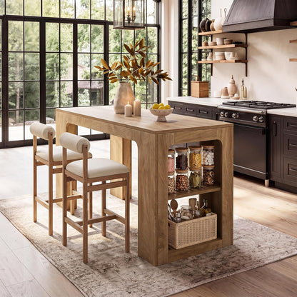Tribesigns 63'' Long Kitchen Island with Storage, Wooden Counter Height Stationary Island Stand with 2 Shelves and Spacious Legroom, High Top Table for Kitchens, Brown, 2PCS