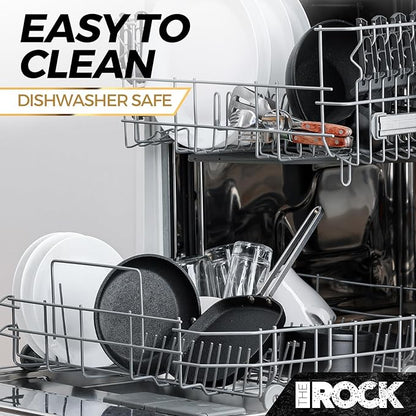 THE ROCK Single Serve Nonstick Pots and Pans Set, 4pc Portion Control Cookware Set with Rock.Tec, Scratch/Stain/Crack Proof, Oven & Dishwasher Safe, Perfect for Dorm, Camping & Small Kitchens, Black