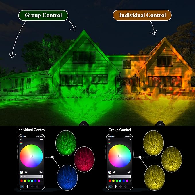 Water Wave Projector with APP & RF Control, IP65 Waterproof Smart Outdoor Lights, 1-100% Dimmable Color Changing, Music Sync & Flame Effect for Pool Party, Ocean Ripple Landscape Lighting