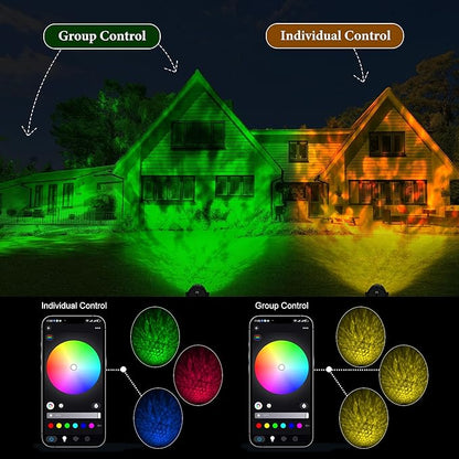 Water Wave Projector with APP & RF Control, IP65 Waterproof Smart Outdoor Lights, 1-100% Dimmable Color Changing, Music Sync & Flame Effect for Pool Party, Ocean Ripple Landscape Lighting