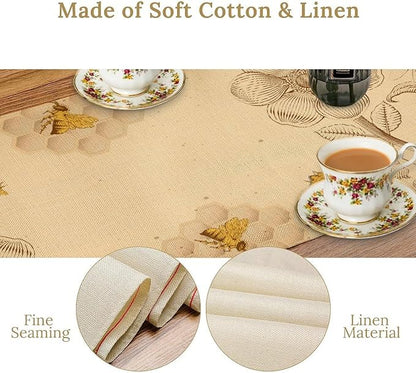 Vintage Bee Table Runner, Rustic Retro Wildflowers Print Home Farmhouse Table Cover for Party Indoor Outdoor Decoration Kitchen Dining Table Decor, 13x70inch