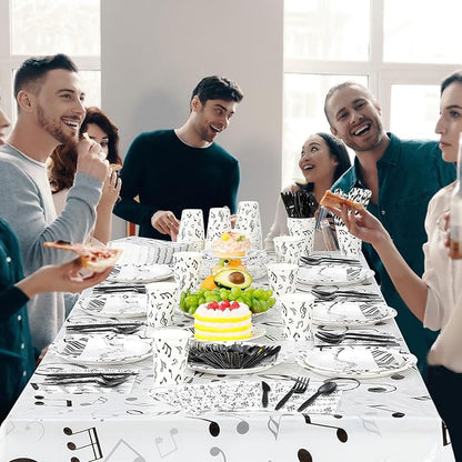 452 Pcs Music Themed Party Decorations for 50 Guests, Musical Notes Paper Plates Napkins Cups Tablecloth Cutlery Straws for Music Karaoke Birthday Wedding Baby Shower Party Supplies