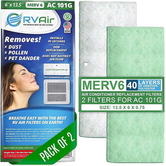 AC Filter - Air Conditioner Replacement Filters - RV Air Cleaner - Camper Accessories for Travel Trailers - Easy to Install Vent Filter - 13.5 x 6 x 0.75 in (2 Filters for AC 101G)