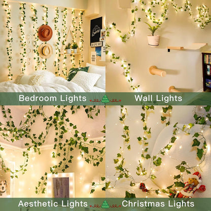 suddus Vine with Fairy Lights Battery Operated, 33ft 100 LED Ivy String Lights with Remote, Leaf Lights for Bedroom, Room, Wall, Garden, Party, Wedding Dorm Decor (Warm White)