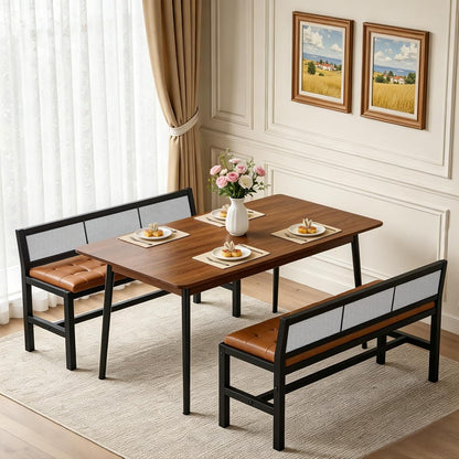 YATINEY Dining Bench, 39.4'' Kitchen Bench with Back, Dining Room Bench with PU Leather Upholstered Seat, Entryway Bench with Metal Legs for Dining Room, Entryway, Living Room, Black and Brown DB01BV