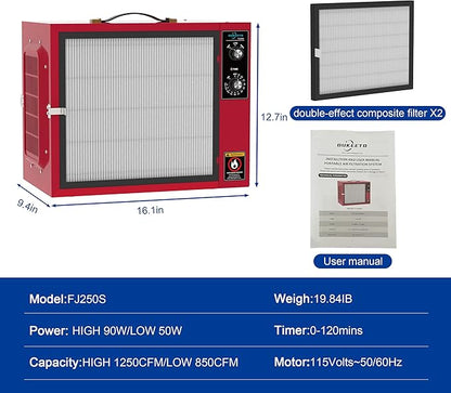 Portable 2 Stage Intake Air Filtration System - Tabletop Dust Collectors (850-1250CFM) for Woodworking, Air Filter with Strong Vortex Fan, Garage Works Shop Benchtop Dust Collection Systems