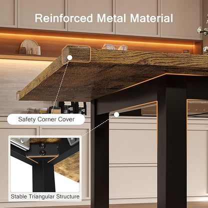 Extendable Dining Table for 4-6, 63" Modern Kitchen Table, Farmhouse Dining Room Tables for Dining, Kitchen, Office, Living Room, Rectangular Wooden Tables, Space Saving (Rustic Brown)