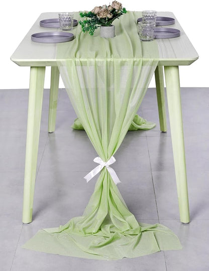 MDS 10 Pack 10ft Chiffon Table Runner 29 x 120 Inches Sheer Wedding Runner Romantic Rustic Table Runner for Wedding Decorations, Birthday Parties, Bridal Shower Party Arch Decor - Sage Green