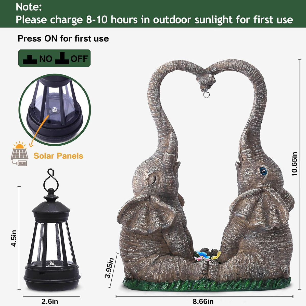 Elephant Statue Garden Decor with LED Solar Lights-Set of 2 Good Luck Elephant Outdoor Statue Christmas Decorations for Yard Patio,Porch,Home -Mothers Day Gifts for Women, Mom, Grandma