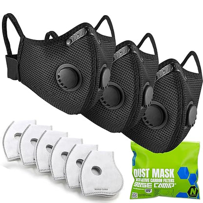 BASE CAMP M Plus Dust Face Mask with Extra 6 Activated Carbon Filters for Woodworking Construction Mowing Cycling (3)