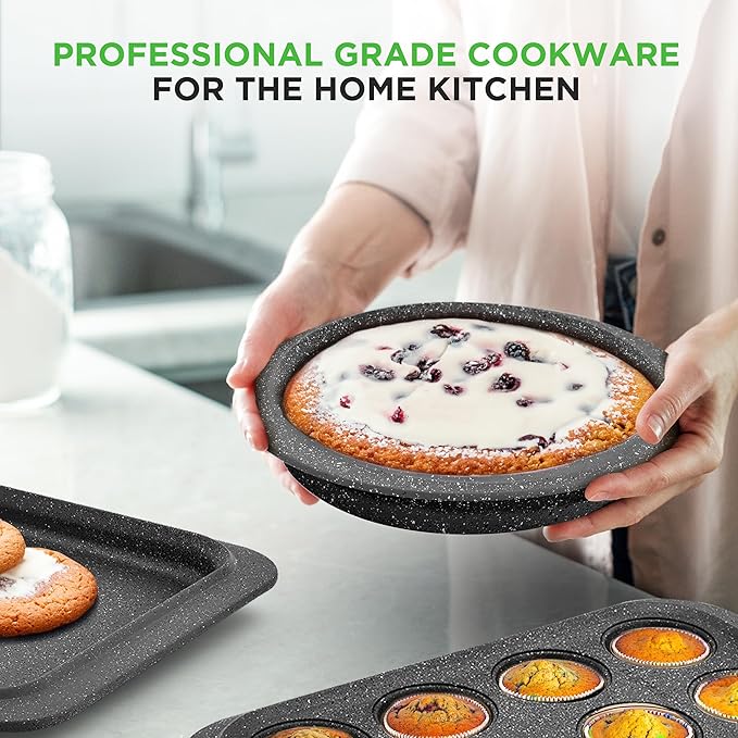 NutriChef 22-Piece Black Marble Non-Stick Cookware and Bakeware Set - Professional Home Kitchen Collection with Multi-Sized Pots, Pans, and Heat-Resistant Tools
