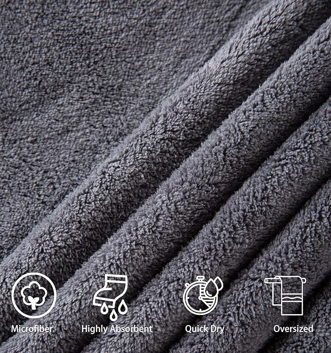 MINCHI 8 Piece Bath Towels Set, 600 GSM Absorbent Bathroom Towel for Home and Hotel Oversize Towel Sheet, 2 Large Bath Towels 35x70 inches, 2 Hand Towels,4 Wash Cloths, Dark Gray