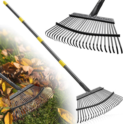 Rake for Leaves: Heavy Duty Metal Leaf Rake with 25 Tines- 18" Wide Head, 79" Splicing Handle, Durable Steel Yard Lawn, Garden,Camping Clean Gardening Tools for Thatch Grass Leaves Gravels Mulch