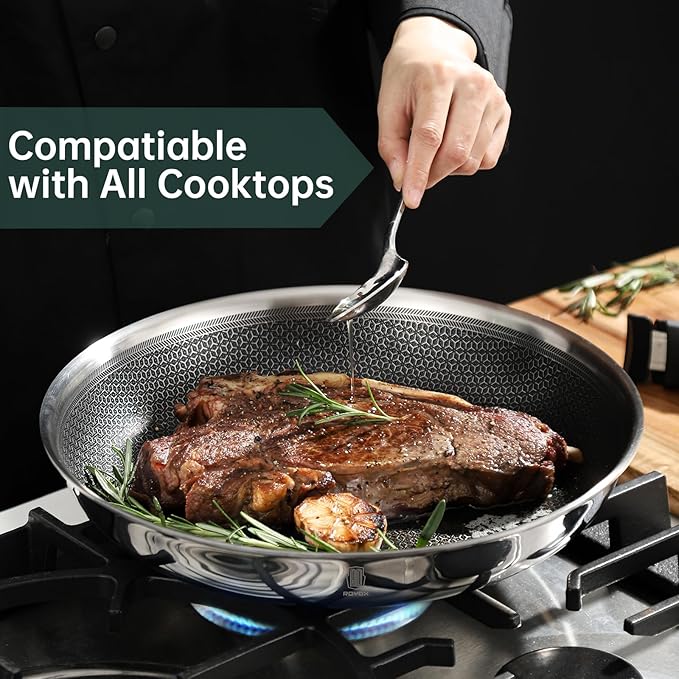 ROYDX New Model Hybrid Nonstick Cookware Set 19-Piece Stainless Steel Pots and Pans Set with Removable Handles, Save Space,Dishwasher and Oven Safe, Induction Ready, Compatible with All Cooktops