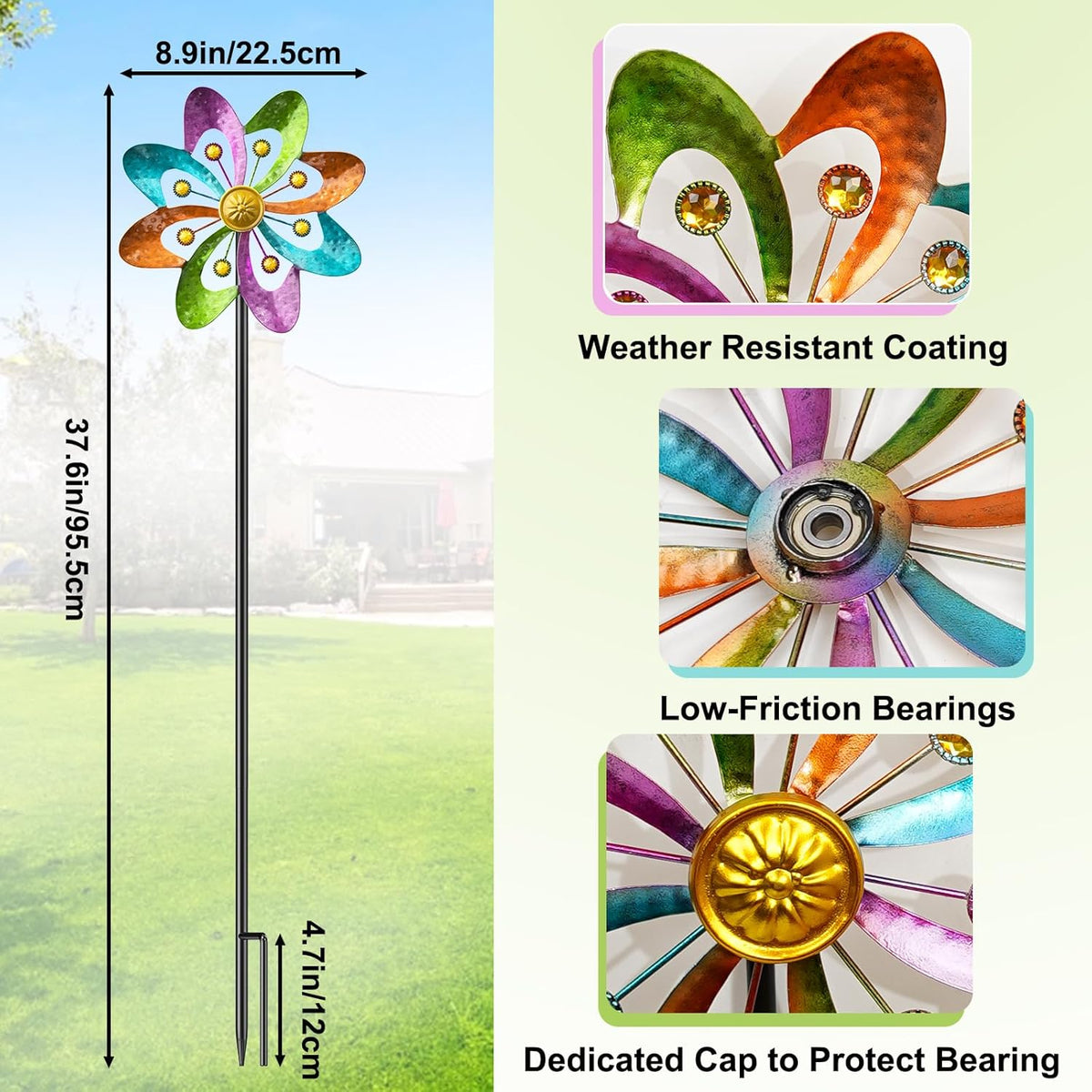 Metal Wind Spinners Outdoor, 360° Wind Sculpture Spinner with Metal Stake, Waterproof Spinners Green Kinetic Wind Spinner for Yard Lawn Decor (A- Colourful 1PC)