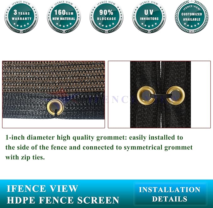 Ifenceview 6'x1' to 6'x100' Brown Shade Cloth Panels Fence Privacy Screen Fabric Mesh Net for Construction Site Yard Driveway Garden Railing Pool Balcony Canopy Awning 160 GSM (6' x 83')