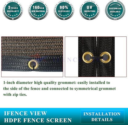 Ifenceview 6'x1' to 6'x100' Brown Shade Cloth Panels Fence Privacy Screen Fabric Mesh Net for Construction Site Yard Driveway Garden Railing Pool Balcony Canopy Awning 160 GSM (6' x 59')