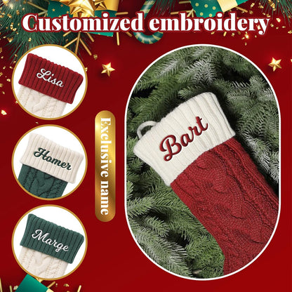 SearchI Personalized Christmas Stocking, 18 Inches Large Custom Family Christmas Stocking with Names Customized Knit Embroidered Xmas Stockings Initial Knitted Fireplace Hanging Stockings (6 Pcs)