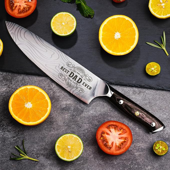 Dad Gifts from Daughter Wife Son, Best Dad Ever Kitchen Knife Gift Set with Wooden Box, Dad Christmas Birthday Gift Ideas, 8" Professional Chef Knife, Dads Birthday Gifts for Men Husband