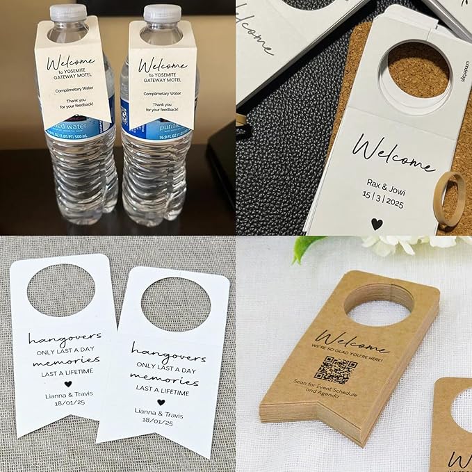 Custom Water Bottle Hang Tags,Wine Bottle Labels Hangover Kit Tags,Personalized Water Bottle Labels for Reception,Welcome Bottle Tag for Hotel,Wedding,Birthday,Housewarming