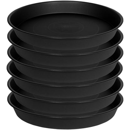 Bleuhome 6 Pack 6 inch Plant Saucer Tray, 4 6 8 10 12 15 17 19 inch Plant Saucers, Heavy Duty Plastic Plant Saucers for Indoors, Bird Bath Bowls, Flower Plant Water Trays for pots Planter (6", Black)