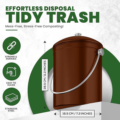 Utopia Kitchen Compost Bin for Kitchen Countertop, 1.3 Gallon Compost Bin for Kitchen with Lid, Includes 1 Spare Charcoal Filter (Copper)