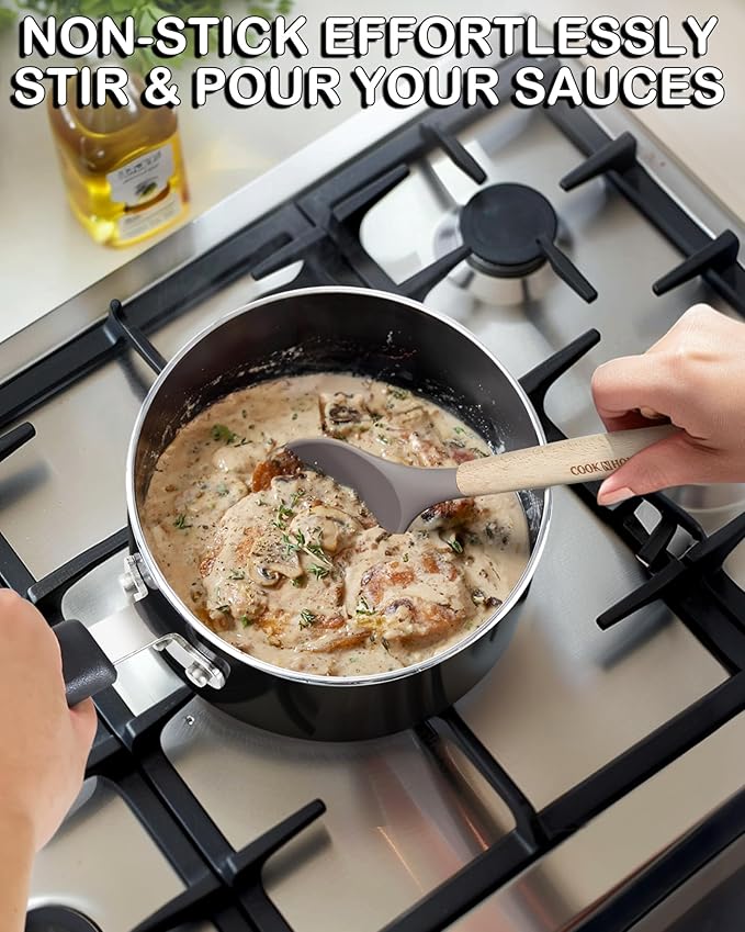 Cook N Home Nonstick Sauce Pan with Glass Lid 2-Qt, Multi-purpose Pot Saucepan Kitchenware, Black, Aluminum
