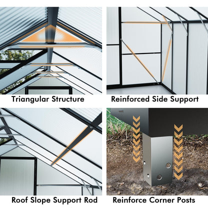 8X10FT Enhanced Aluminum Walk-in Greenhouse for Outdoors with Thermometer
