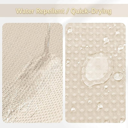 Beige Fabric Shower Curtain - Waffle Textured Heavy Duty Shower Curtains for Bathroom, 256GSM Hotel Spa Luxury Weighted Bath Curtain with 6 Hooks, 36x72, Beige