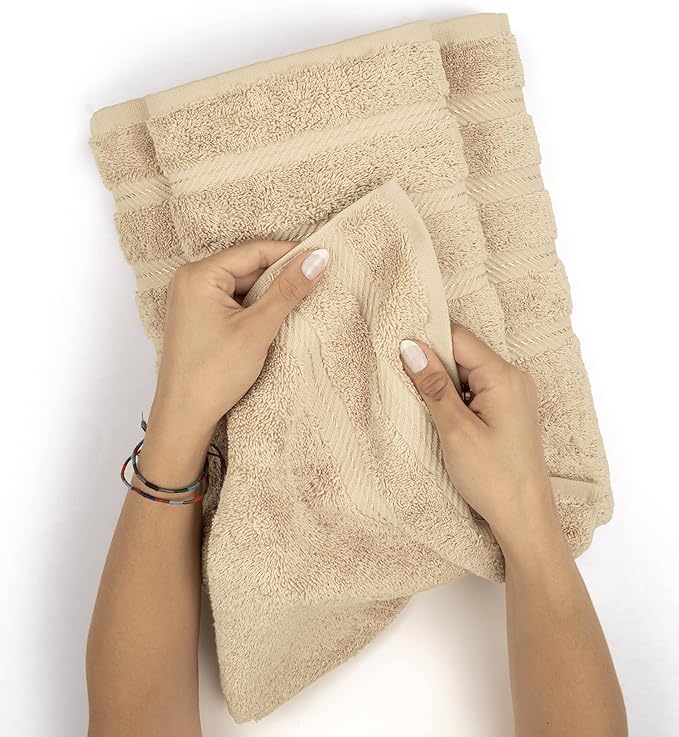 American Soft Linen Luxury 6 Piece Towel Set, 2 Bath Towels 2 Hand Towel 2 Washcloths, 600 GSM 100% Cotton Turkish Towels for Bathroom, Beige Towel Sets