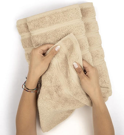 American Soft Linen Premium 3 Piece Towel Set, 1 Bath Towel 1 Hand Towel 1 Washcloth, 600 GSM 100% Cotton Turkish Towels for Bathroom, Beige Towel Set