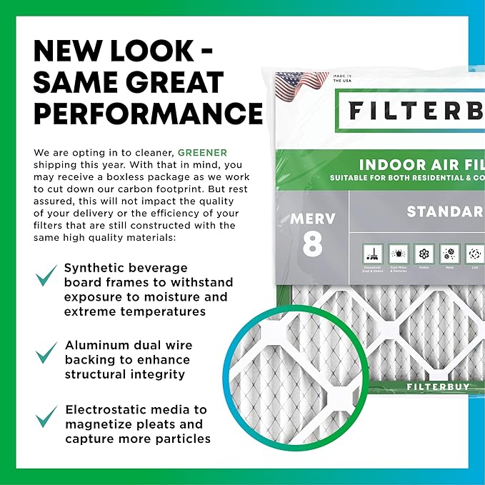 Filterbuy 17x20x4 Air Filter MERV 8 Essential Dust & Allergy Defense (5-Pack), Electrostatic Pleated HVAC AC Furnace Filters Replacement, Made in USA (Actual Size: 16.50 x 19.50 x 3.63)