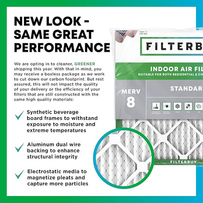 Filterbuy 17x20x4 Air Filter MERV 8 Essential Dust & Allergy Defense (5-Pack), Electrostatic Pleated HVAC AC Furnace Filters Replacement, Made in USA (Actual Size: 16.50 x 19.50 x 3.63)