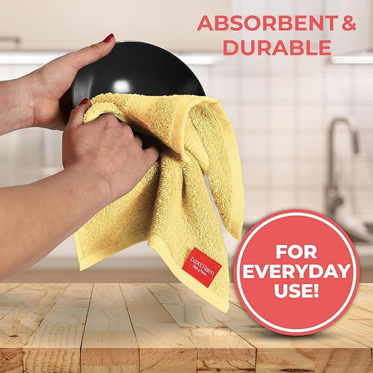 TEXTILOM 100% Turkish Cotton 4 Piece Luxury Washcloth Towel Set for Bathroom, Super Soft & Highly Absorbent & Quick Dry for Face and Hand- Yellow