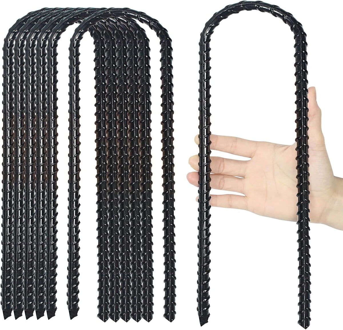 12-Inch Trampoline Wind Stakes, Extra Heavy Duty U Shaped Coated Rebar Stakes Safety Ground Anchors for Huge Garden Decoration (12)