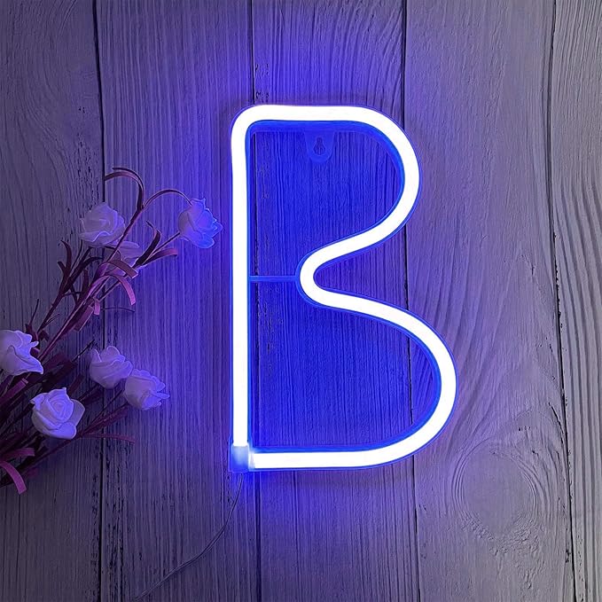 ENUOLI LED Blue Neon Letter Signs Night Light Battery or USB Operated LED Marquee Letters Neon Art Decorative Lights Wall Decor for Children Baby Room Christmas Wedding Party Decoration(B)