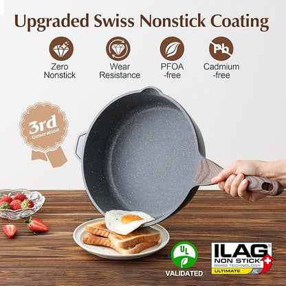SENSARTE Nonstick Deep Frying Pan Skillet, 11-inch Saute Pan with Lid, Stay-cool Handle, Chef Pan Healthy Stone Cookware Cooking Pan, Induction Compatible