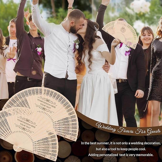 100 PCS Custom Fans Personalized Folding Fans for Line Dancing Wooden Hand Fan Wedding Favors Bulk Fans for Guests Party Event Use (Style10)