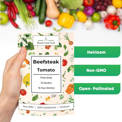 Woods Creek Seeds: Beefsteak Tomato Seeds for Planting - Heirloom Tomato Seeds for Planting Outdoors, Indoors, Patio or Home Plant Garden - Non-GMO Seed Pack of Large Juicy Tomatoes