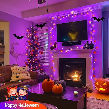 JMEXSUSS Orange and Purple Halloween Lights: 132ft 400 LED String Lights Plug in - Halloween Lights Indoor Outdoor for Yard Tree Porch