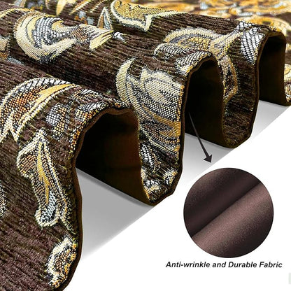 European Royal Table Runners Retro Flowers Luxury Jacquard with Tassels Dark Brown 13x60