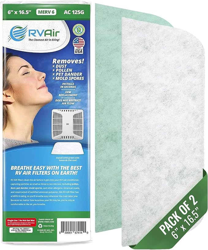 AC Filter - Air Conditioner Replacement Filters - RV Air Cleaner - Camper Accessories for Travel Trailers - Easy to Install Vent Filter - 16.5 x 6 x 0.75 in (2 Filters for AC 125G)
